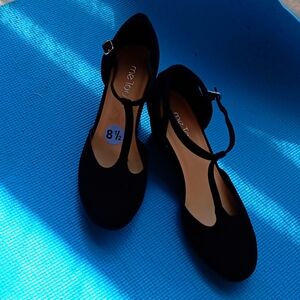 Me Too Black Faux Suede Wedge Heels